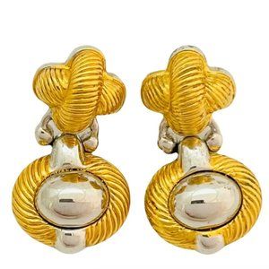 Vintage Monet designer dangle‎ pierced earrings 80s gold & silver